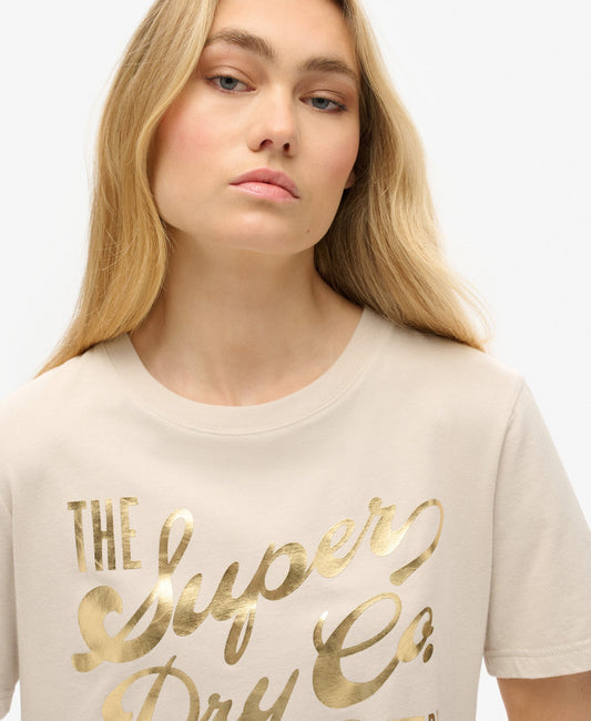 Luxe Metallic Logo Relaxed Tee | Off Grey