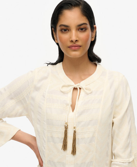 Ibiza Long Sleeve Tiered Mini Dress | Dusty Ecru