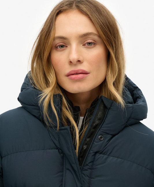 Hooded Sports Puffer Mid Jacket | Blueberry Navy