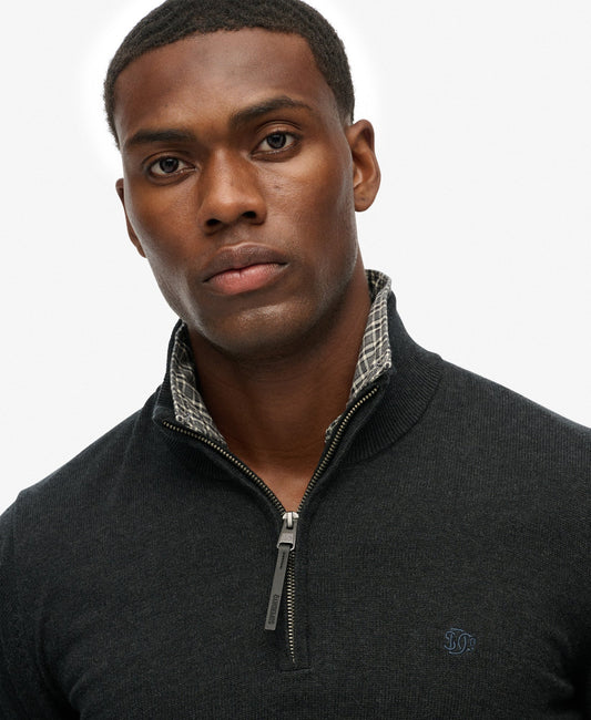 Slim Fit Essentials Cotton Half Zip | Charcoal Marle