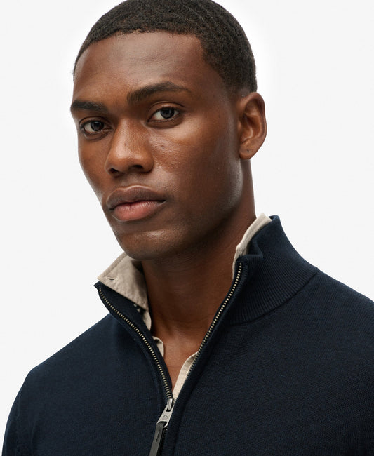 Slim Fit Essentials Cotton Half Zip | Eclipse Navy Marle