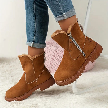 Women's Plush-Lined Ankle Martin Zipper Boots