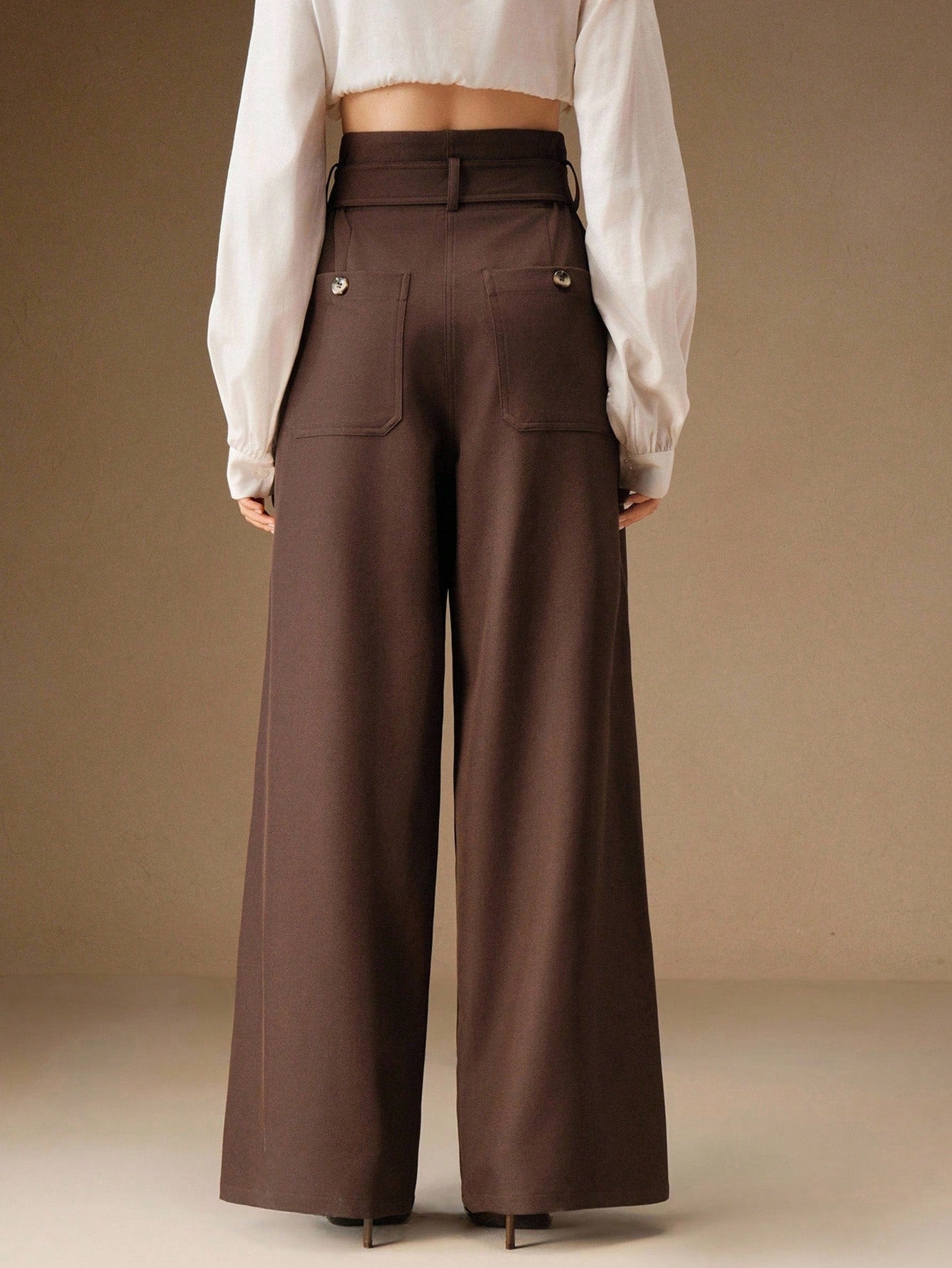 Women's Solid Color Pleated Wide Leg Pants