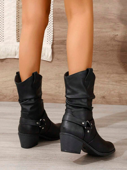 Buckle Decor Mid Calf Casual Riding Boots