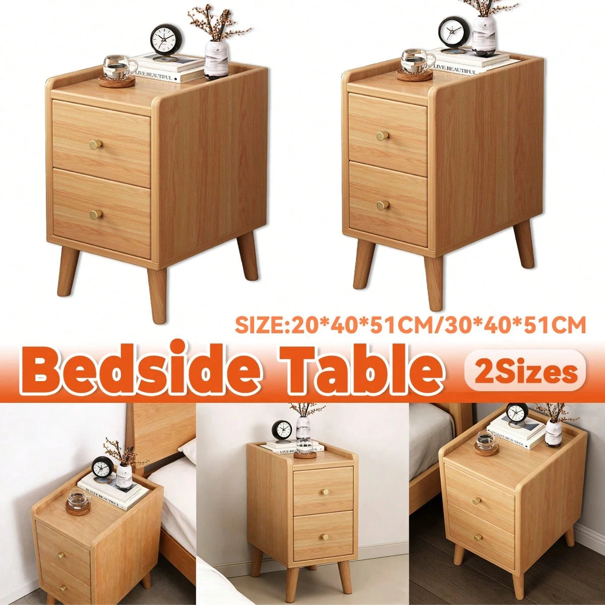Solid Wood Multi-Purpose Storage Bedside Cabinet