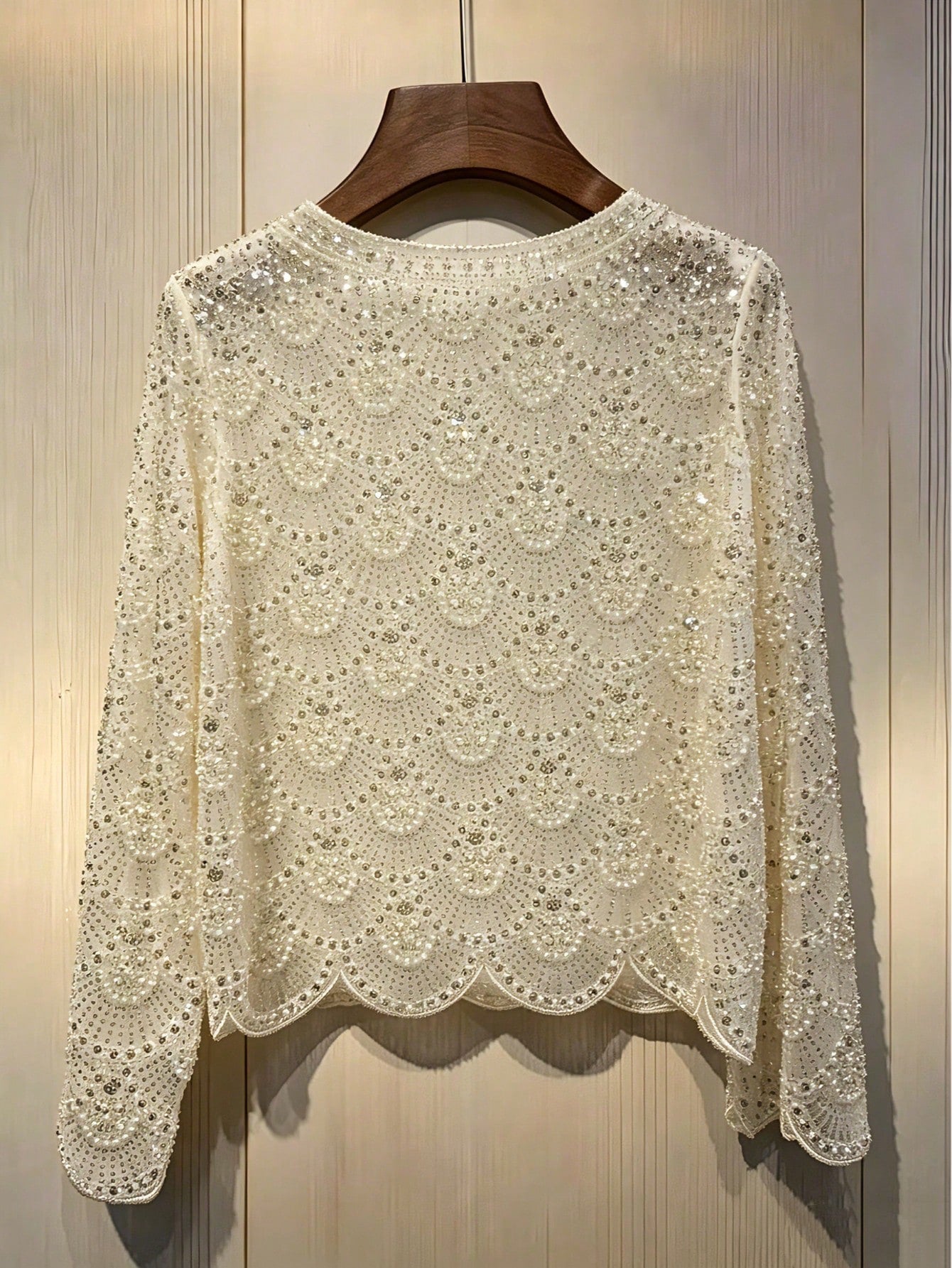 Women's Handmade Faux Pearl Tassel Semi-Sheer Blouse