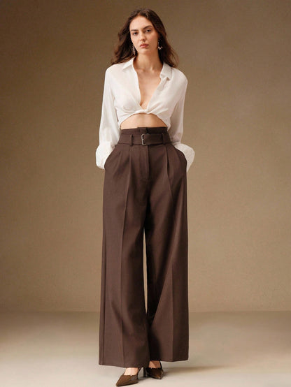Women's Solid Color Pleated Wide Leg Pants