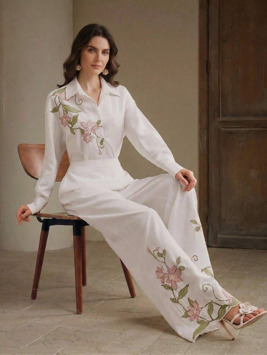 Women's White Elegant Casual Loose Pants