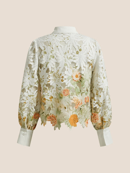 Women's Lightweight Luxury Versatile Printed Hollow Blouse