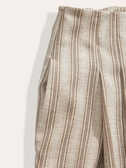 High Waist Pleated A-Line Striped Wide Leg Trousers
