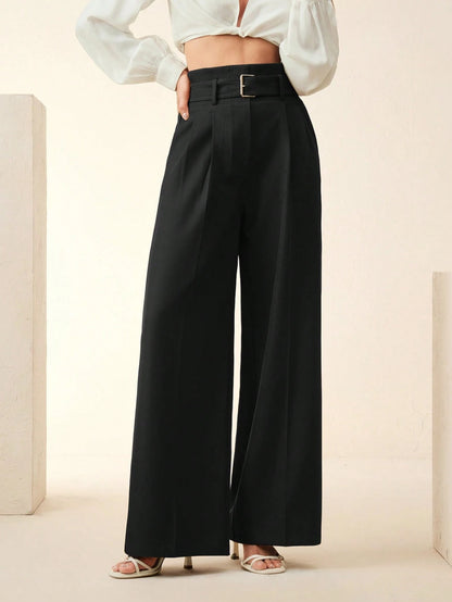 Women's Solid Color Pleated Wide Leg Pants