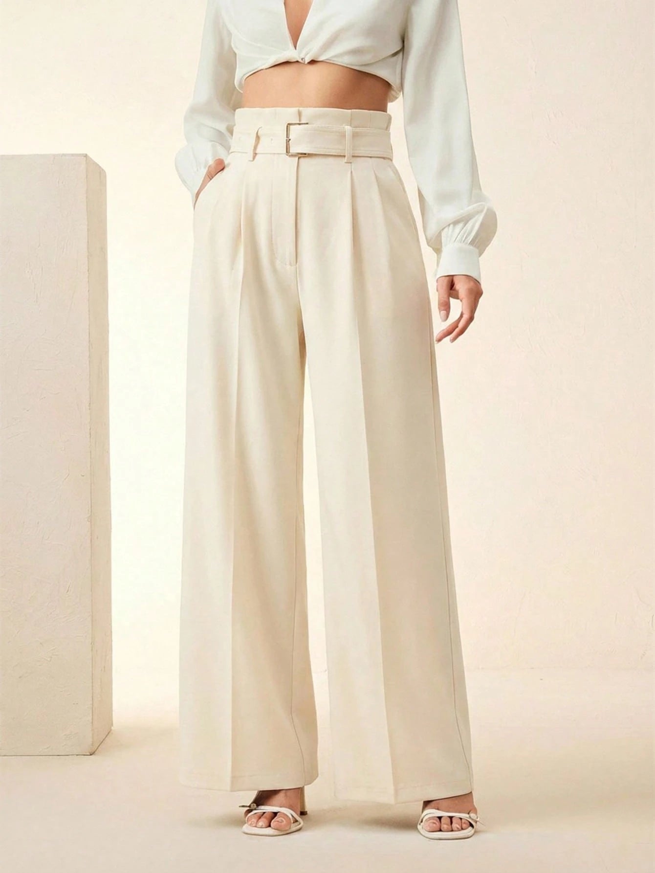 Women's Solid Color Pleated Wide Leg Pants
