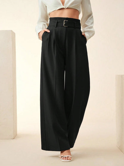 Women's Solid Color Pleated Wide Leg Pants