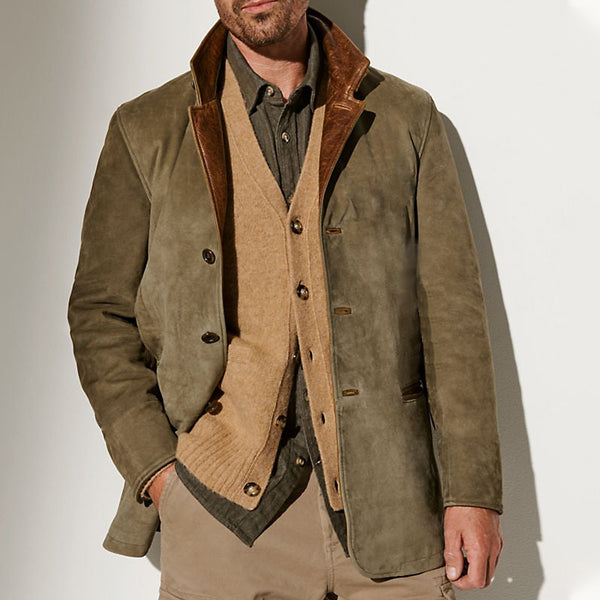Men's Vintage Carlsbad Calfskin Leather Blazer With Merino Shearling Collar