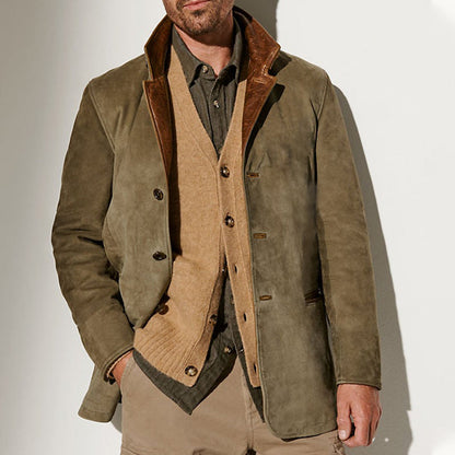 Men's Vintage Carlsbad Calfskin Leather Blazer With Merino Shearling Collar