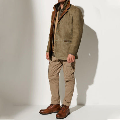 Men's Vintage Carlsbad Calfskin Leather Blazer With Merino Shearling Collar