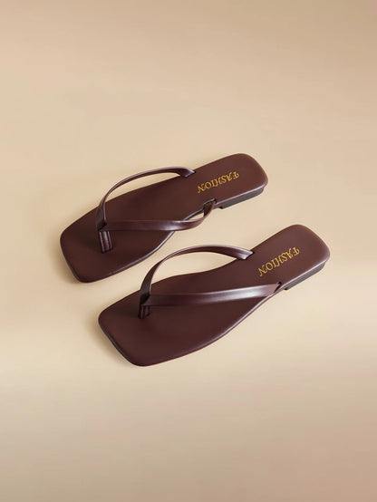 Women's Square Toe Flat Slip-On Thong Sandals