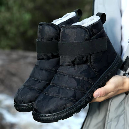 (Limited Time 70% Discount Event) Men's 2024 Winter New Warm Waterproof Non-Slip Puncture-Resistant Velcro Slip-On Snow Boots Ankle Support Orthopedic Wide Toe Arch Support Cotton Shoes
