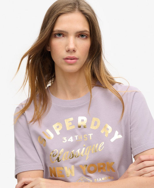 Luxe Metallic Logo Relaxed Tee | Brassica Lilac