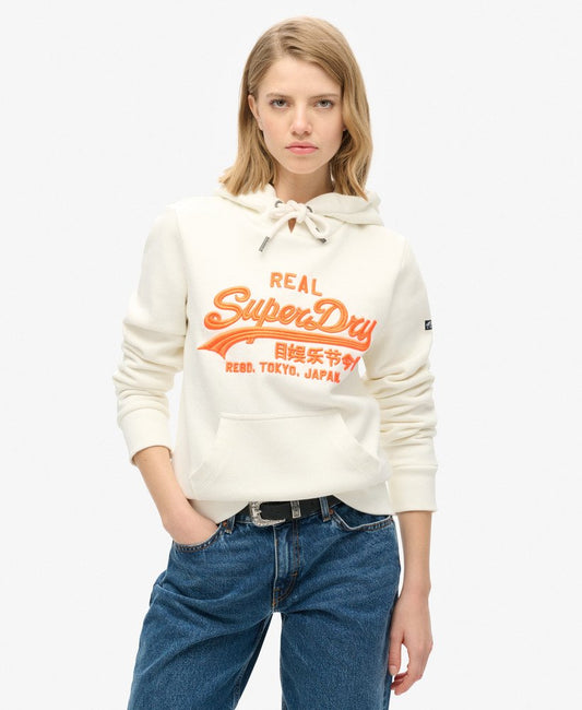 Neon Vintage Logo Embroidered Graphic Hoodie | Winter White