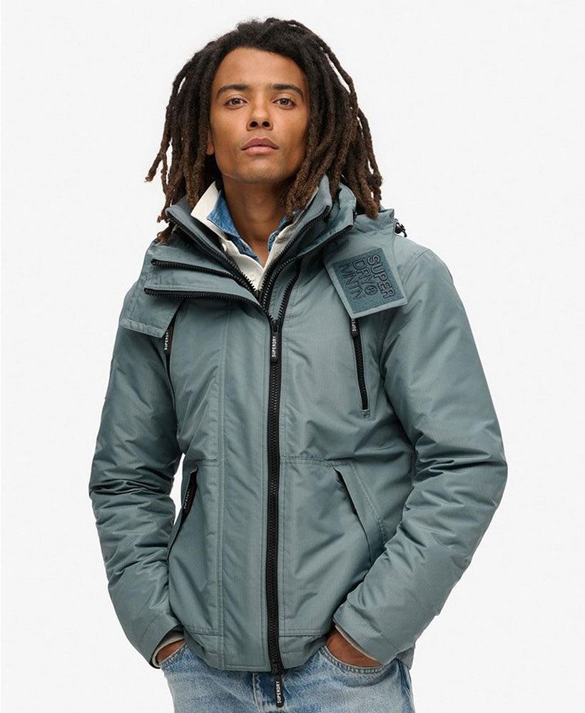 Hooded Mountain Windbreaker Slim Fit Jacket | Stormy Weather Blue