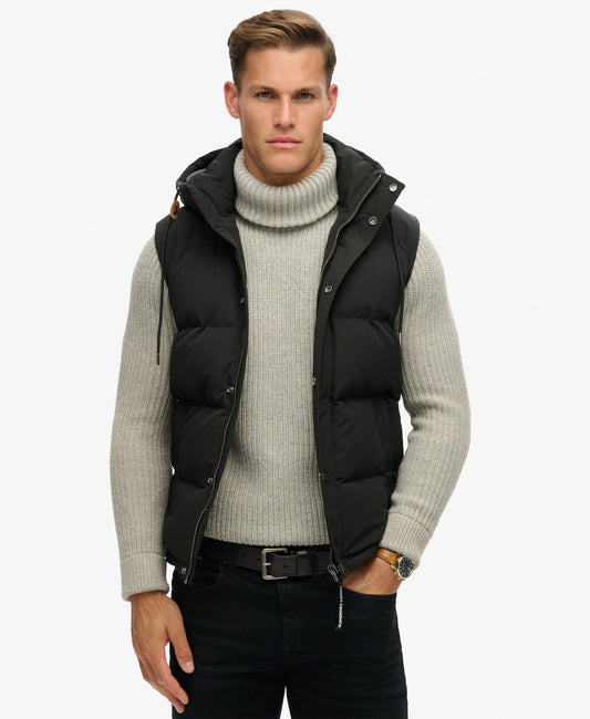 Everest Hooded Puffer Slim Fit Gilet | Jet Black