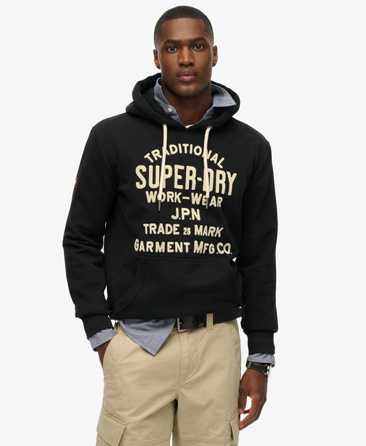 Workwear Flock Graphic Hoodie | Nero Black Marle
