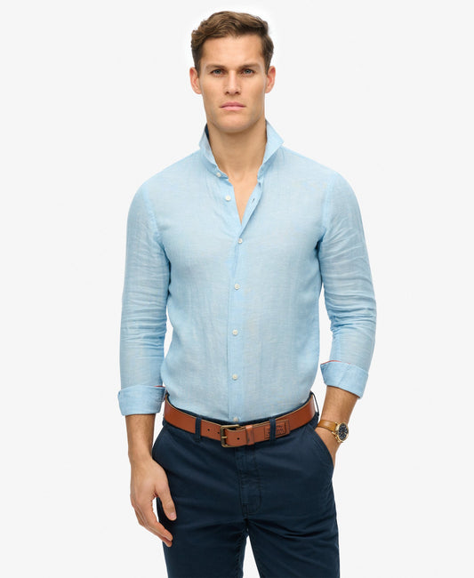 Vacation Long Sleeve Linen Shirt | Sea Blue Chambray