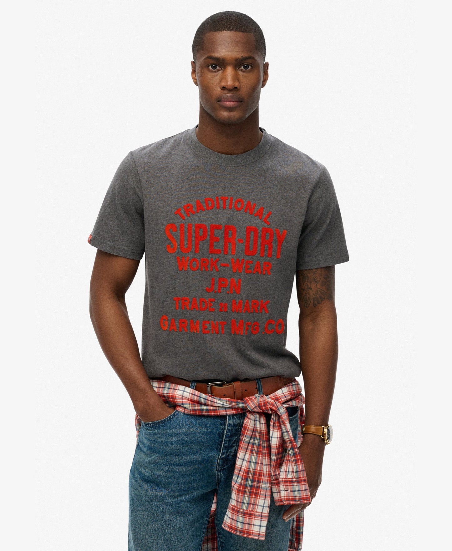 Workwear Flock Graphic T Shirt | Granite Grey Marle