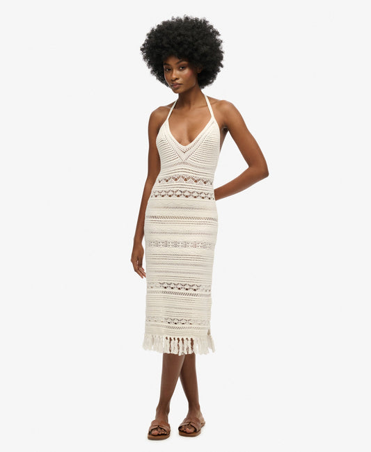 Crochet Tassel Midi Dress | Desert Bone Off White