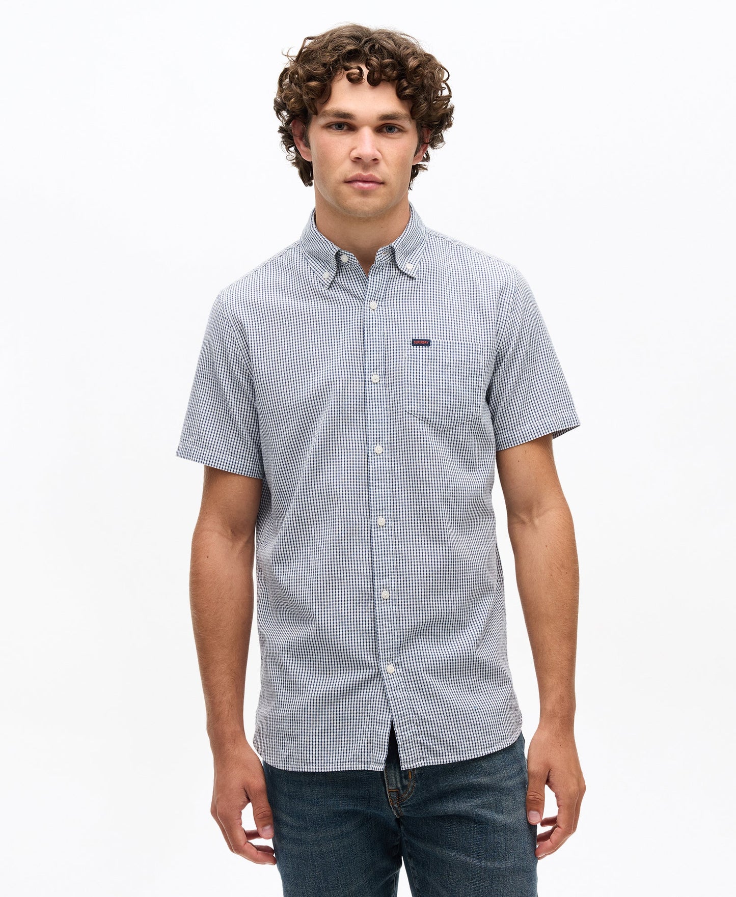 Seersucker Short Sleeve Shirt | Navy Gingham