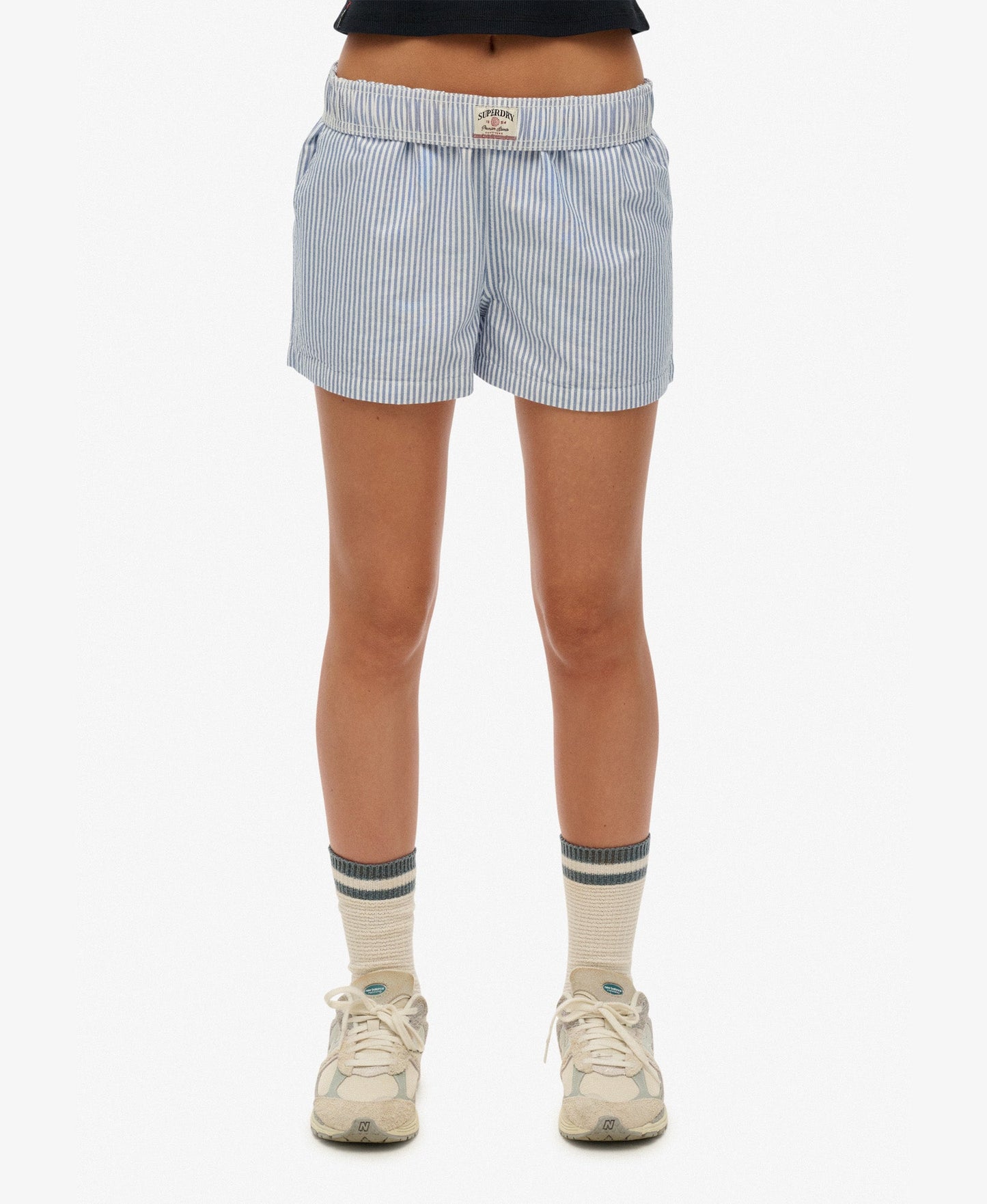 Cotton Stripe Elastic Short | Azure Blue Stripe Oxford