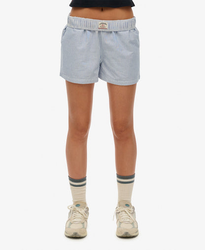Cotton Stripe Elastic Short | Azure Blue Stripe Oxford