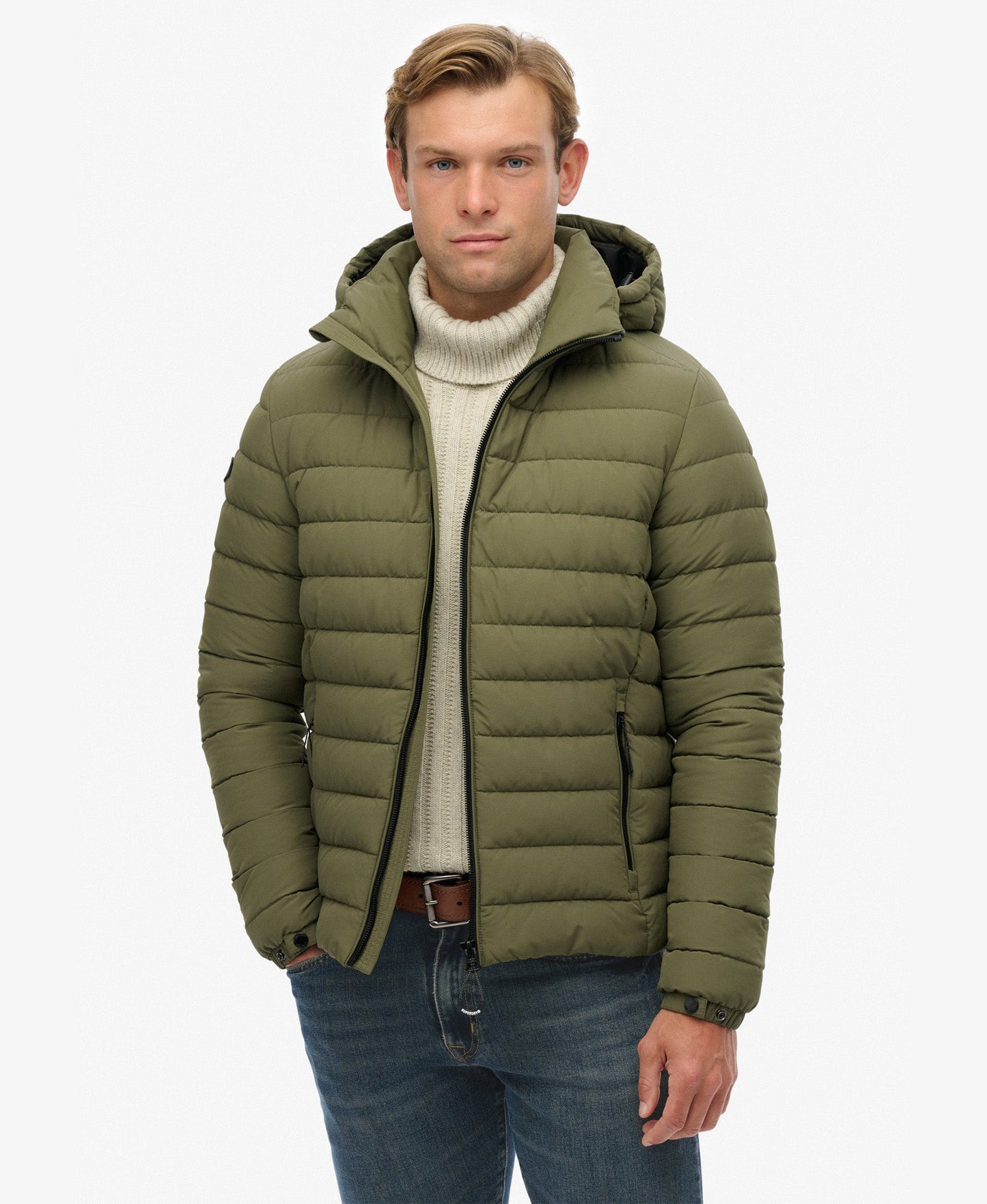Hooded Fuji Padded Slim Fit Jacket | Shooting Olive