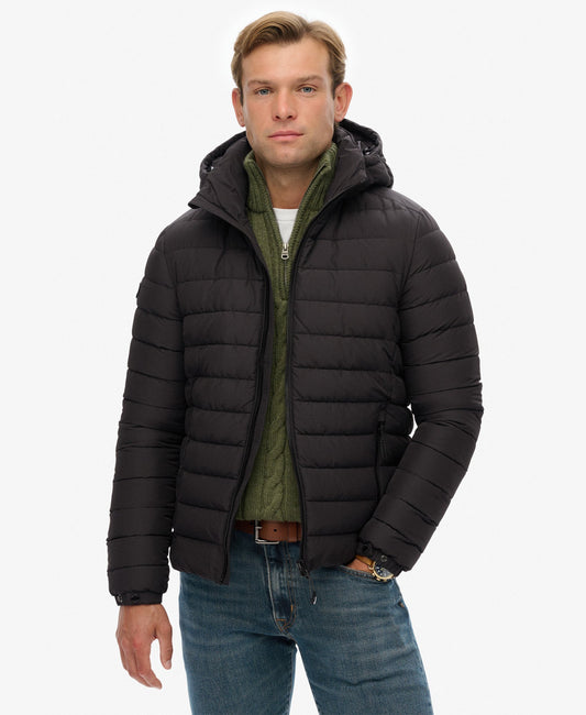 Hooded Fuji Padded Slim Fit Jacket | Black