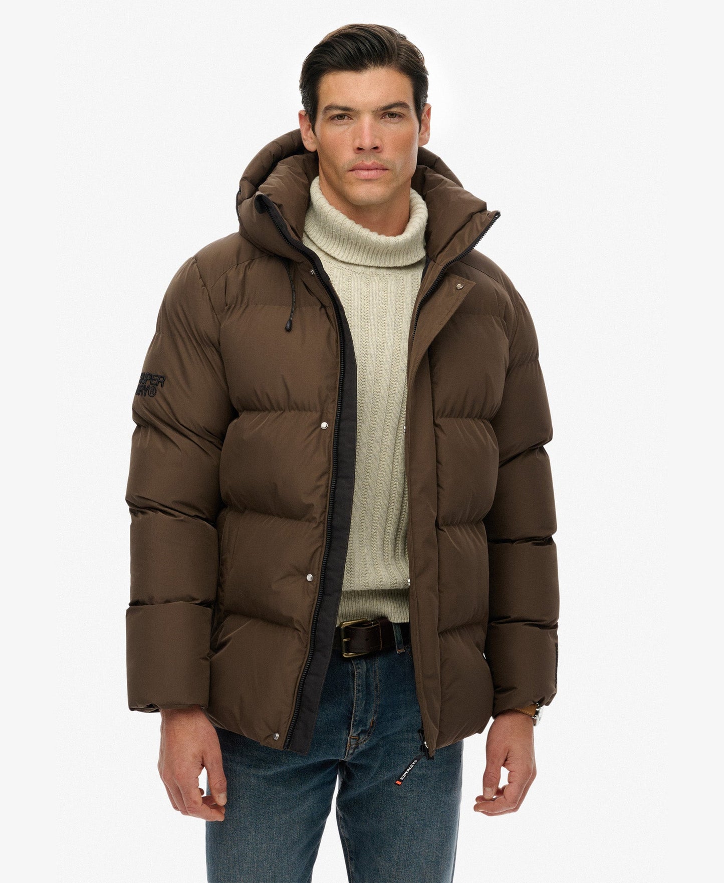 Hooded 5 Baffle Sports Puffer | Slate Brown