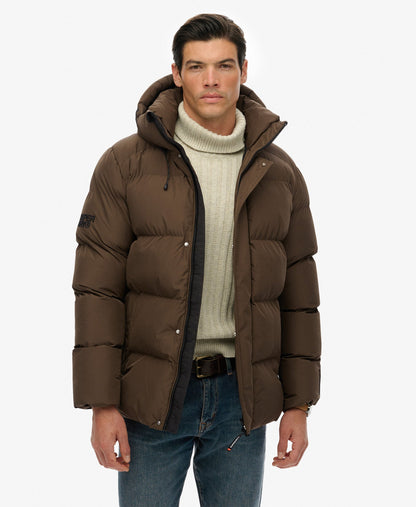 Hooded 5 Baffle Sports Puffer | Slate Brown