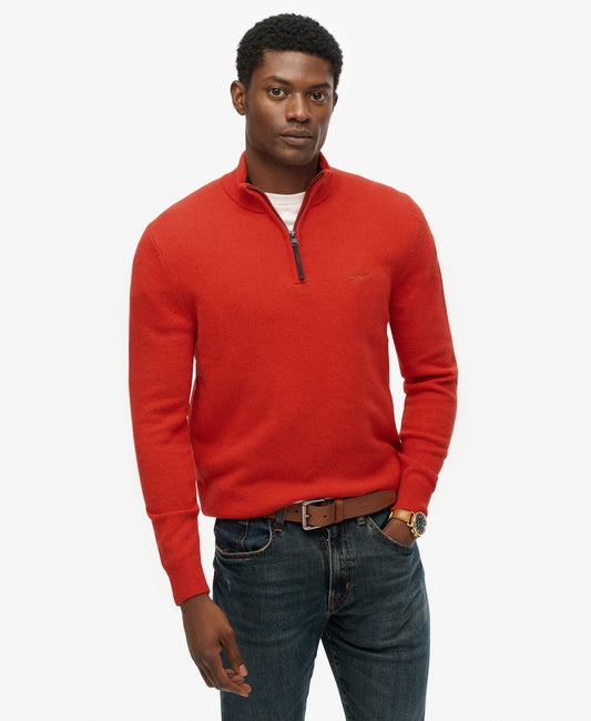 Wool Blend Half Zip Slim Fit Jumper | Vermillion Orange Marle