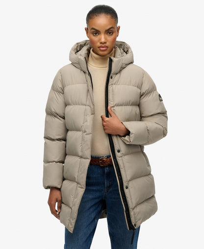Hooded Sports Puffer Mid Jacket | Winter Twig Beige
