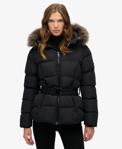 Slim Fit Fuji Belted Puffer | Black