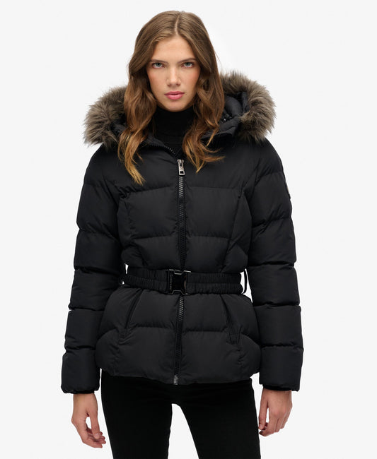 Slim Fit Fuji Belted Puffer | Black