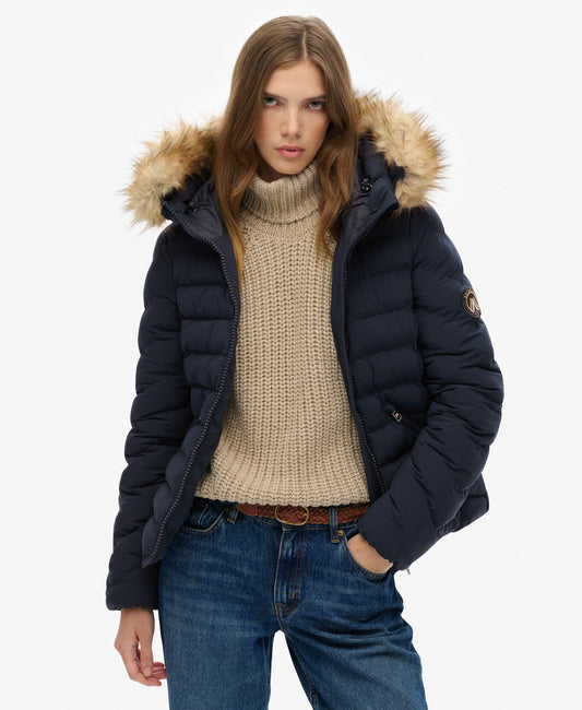 Fuji Faux Fur Slim Fit Hood Padded Jacket | Eclipse Navy