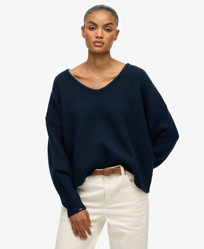 Brushed Os V Neck Jumper | Richest Navy Twist