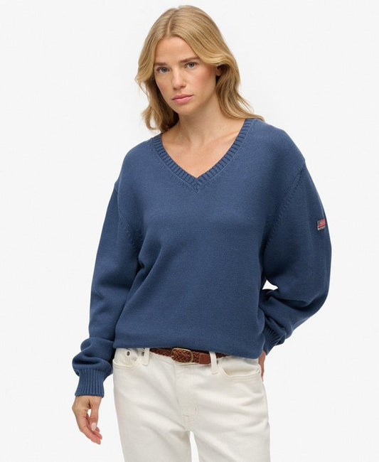 Oversized V Neck Jumper | Vintage Blue