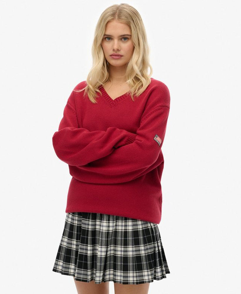Oversized V Neck Jumper | Bordeaux Red