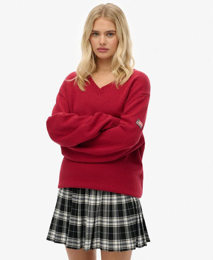 Oversized V Neck Jumper | Bordeaux Red