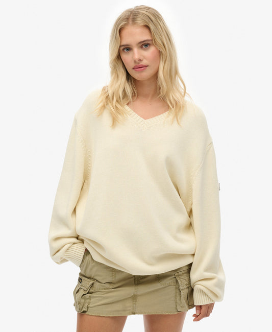 Oversized V Neck Jumper | Natural White