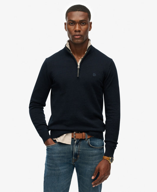 Slim Fit Essentials Cotton Half Zip | Eclipse Navy Marle