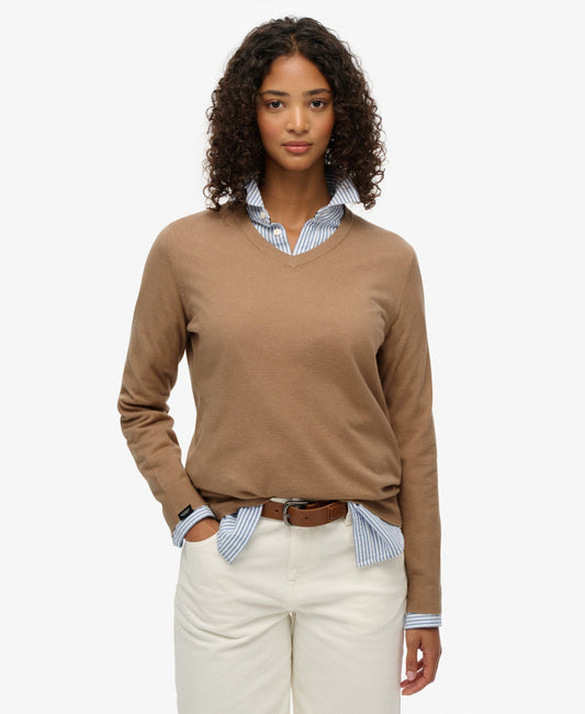 Classic V Neck Slim Fit Jumper | Light Taupe Marle