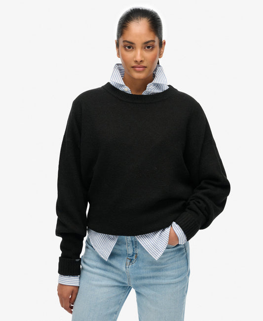 Slouchy Crew Neck Jumper | Black Twist